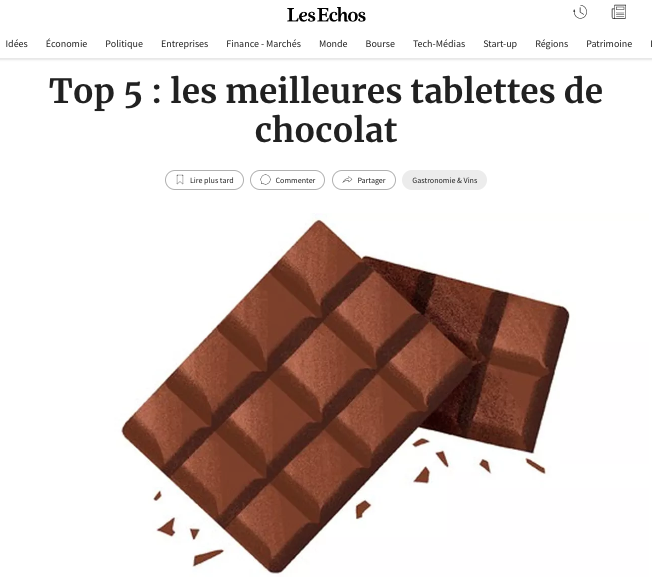 Encuentro dans le top 5 les Echos des meilleures tablettes de chocolat !