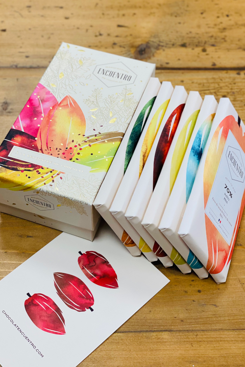 Coffret 6 tablettes 70% bio <br>"A la rencontre du chocolat"